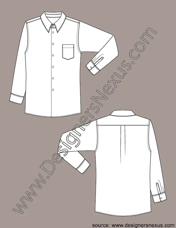 001Fashion Flat Sketch of a classic men's, dress shirt.