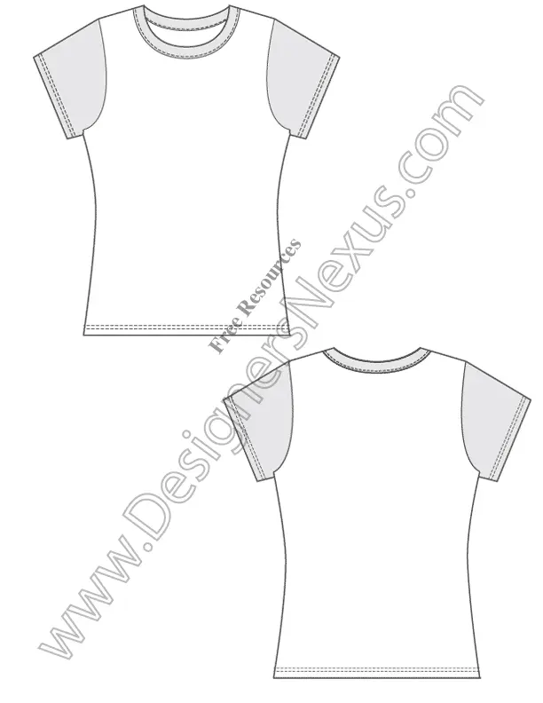001Fashion Flat Sketch of a women's, fitted, short sleeve T-shirt.