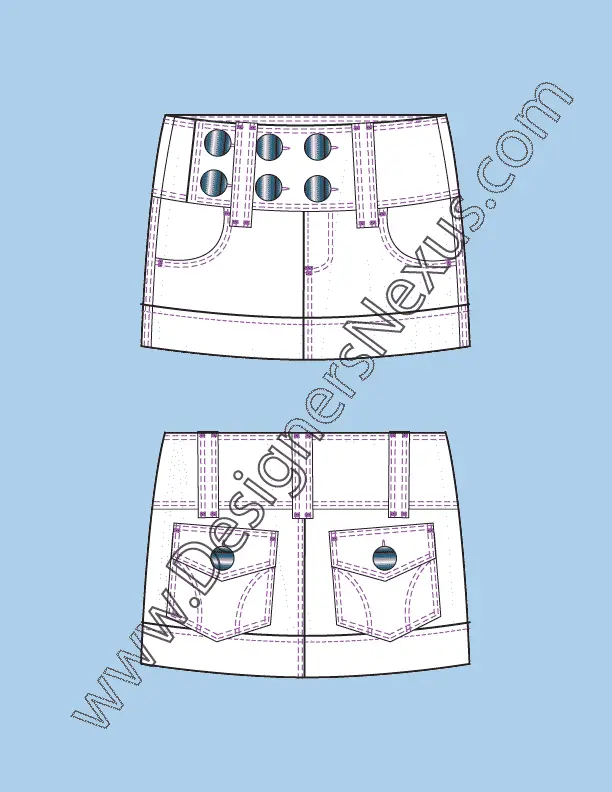 001Fashion Flat Sketch of a women's, exaggerated waist band, mini skit.