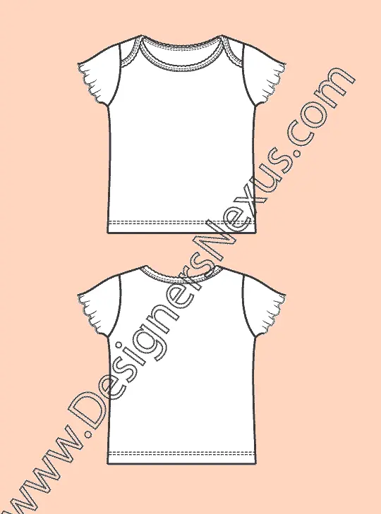 002 Fashion Flat Sketch of a flatter sleeves toddler girls' knit top.