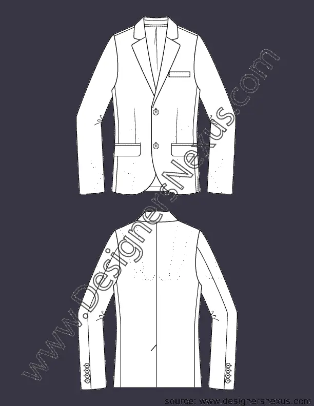 002 Fashion Flat Sketch of a men's blazer.