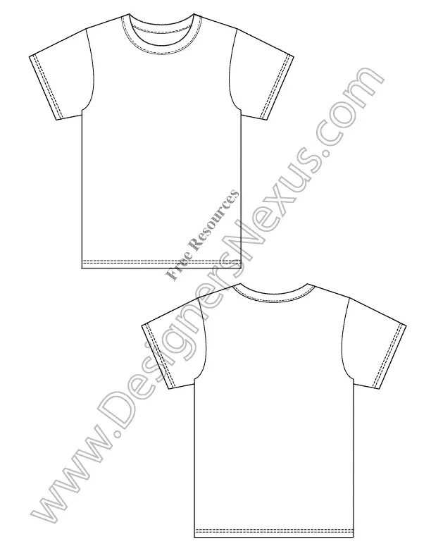 002 Fashion Flat Sketch of a blank T-shirt.