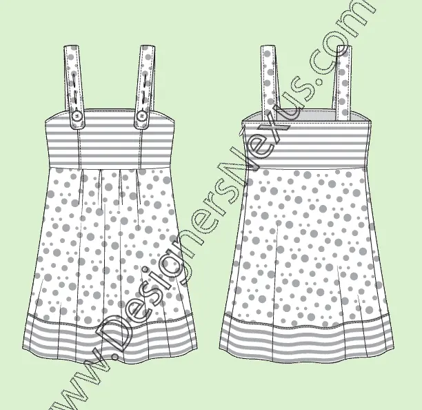 003 Fashion Flat Sketch of a women's, shoulder strap, empire waist, summer dress.