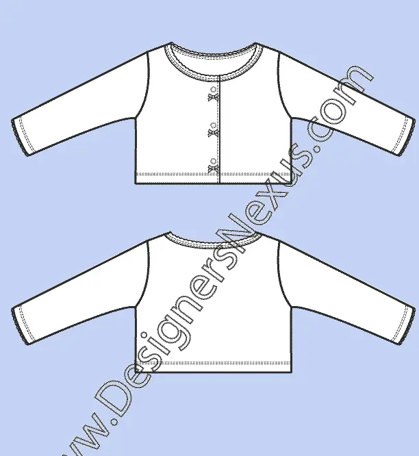 003 Fashion Flat Sketch of a toddlers', crew neck, long sleeve cardigan.