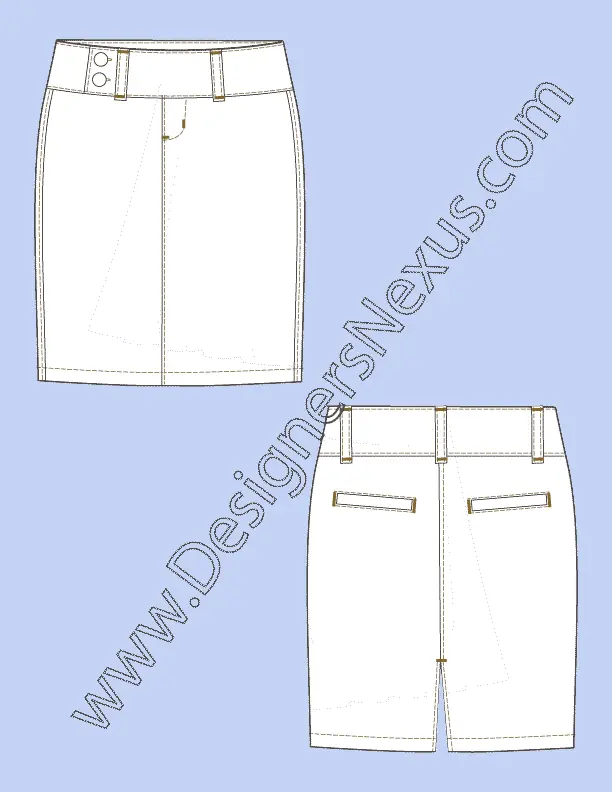 003 Fashion Flat Sketch of a women's, wide band, straight skirt.
