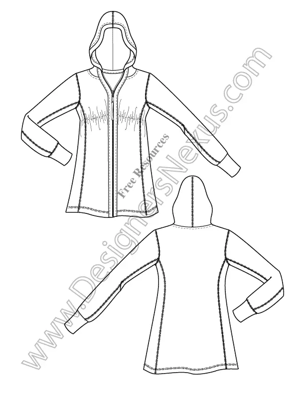 003 Fashion Flat Sketch of a women's, knit hoodie top.