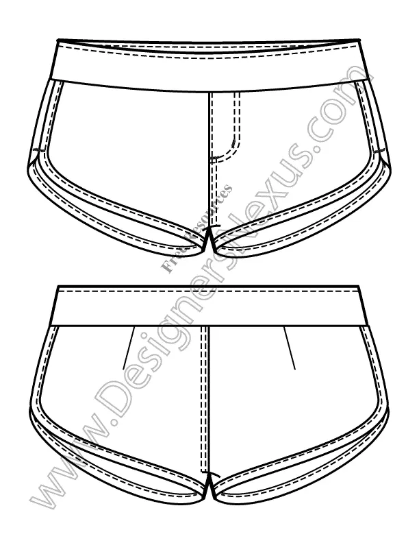 004 Fashion Flat Sketch of a women's, track shorts.