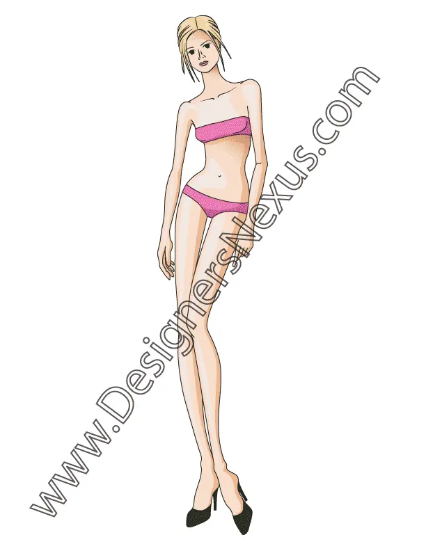 005 front view, view, rendered women's fashion croqui - group 19
