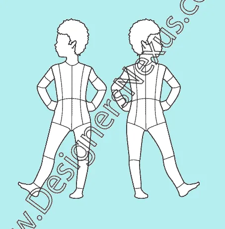 005 Toddler fashion Croqui Template with apparel style lines