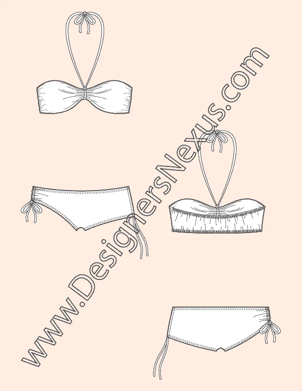 006 Fashion Flat Sketch of a women's, bikini set.