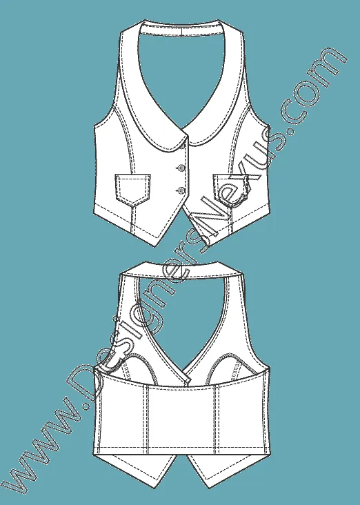 006 Fashion Flat Sketch of a women's, shawl collar vest.
