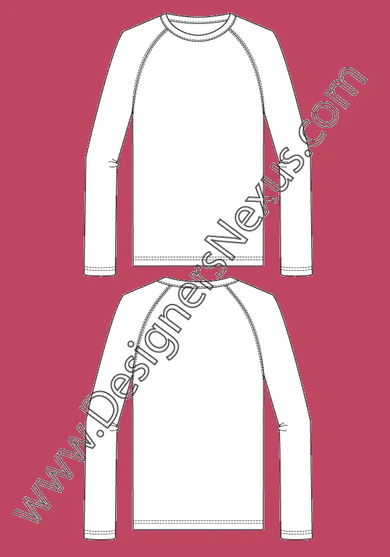 006 Fashion Flat Sketch of a men's, raglan sleeves, crew neck pullover.