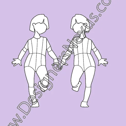 006 Toddler fashion Croqui Template with apparel style lines