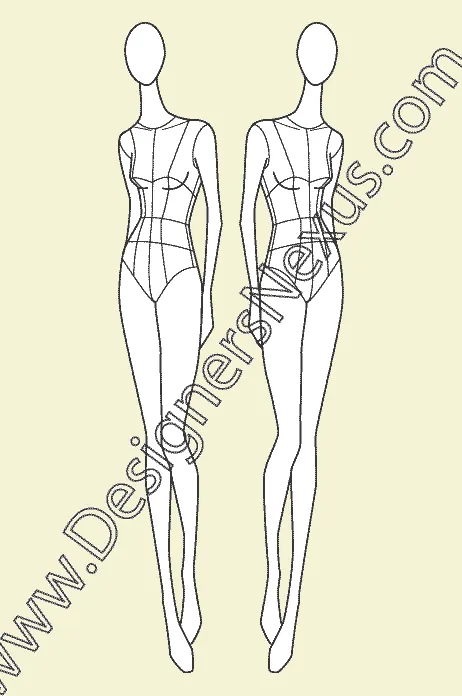 007 Women's fashion croqui template of a walking model - group 12