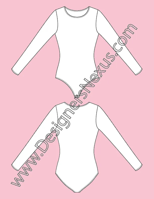 008 Fashion Flat Sketch of a women's, long sleeves, leotard.