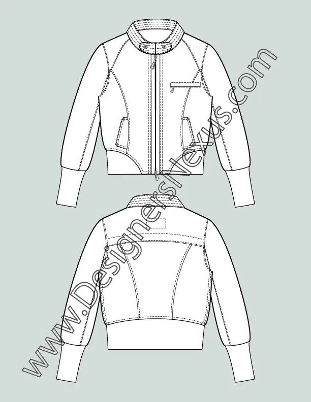 008 Fashion Flat Sketch of a women's, mandarin collar, cropped windbreaker jacket.