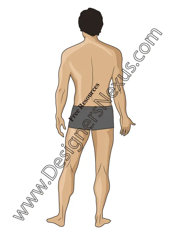 008 back view, natural proportions model men's fashion croqui