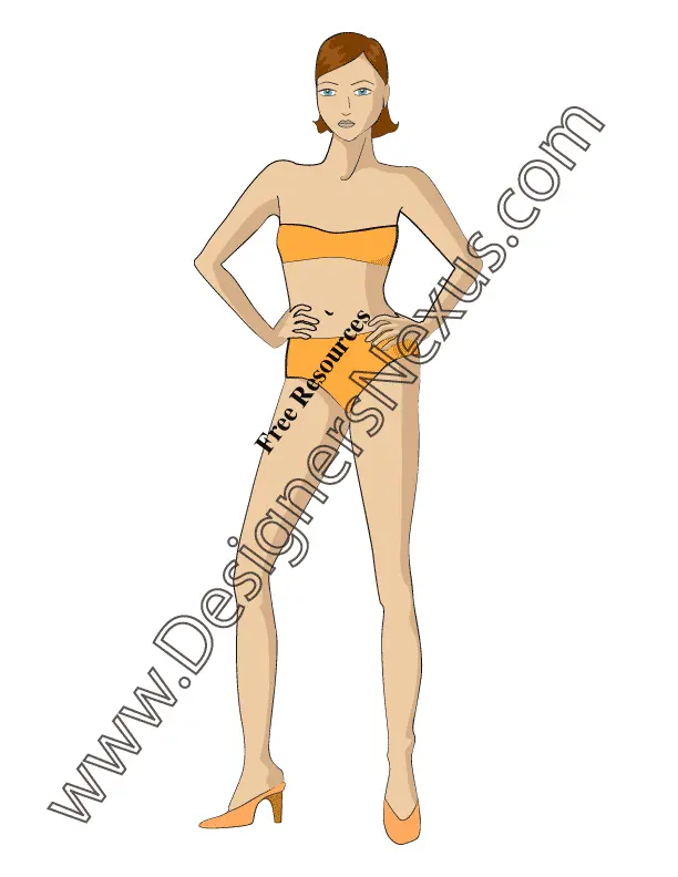 009 front view, view, rendered women's fashion croqui - group 18