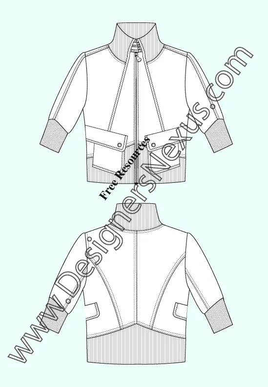 009 Fashion Flat Sketch of a women's elbow sleeves, windbreaker jacket.