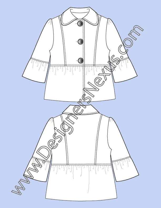 010 Fashion Flat Sketch of a women's round corners collar, 3/4 sleeves jacket.