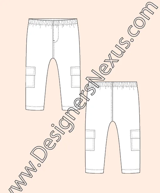010 Fashion Flat Sketch of a kids' pull-on jogger pants with side pockets.