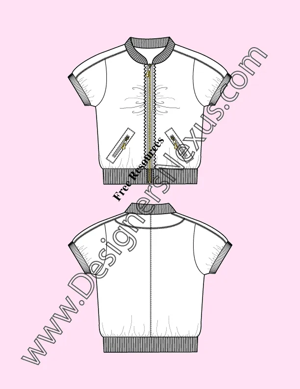 010 Fashion Flat Sketch of a women's, short sleeves, windbreaker jacket.