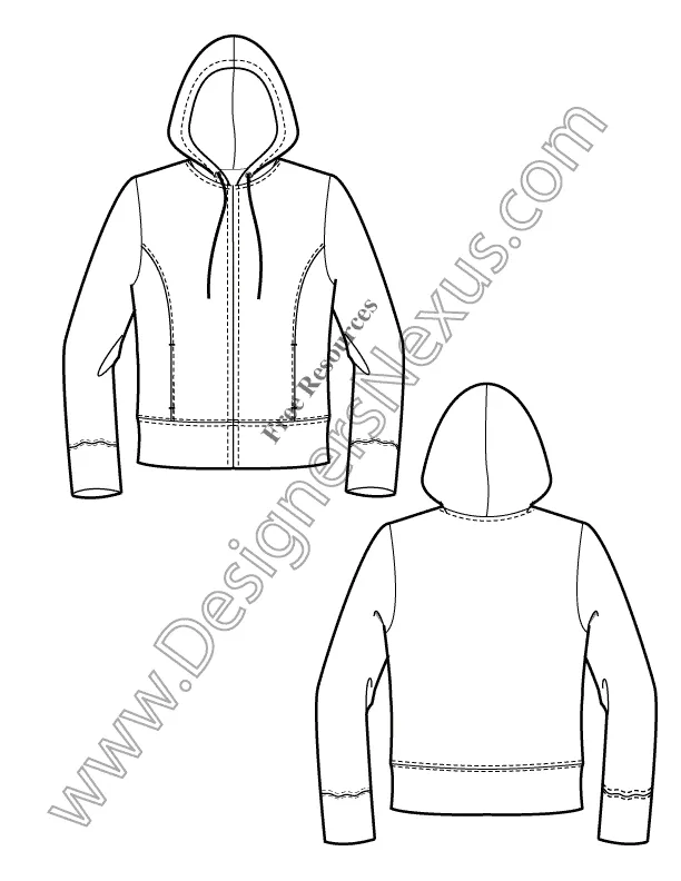 010 Fashion Flat Sketch of a women's hooded, zip-up, knit jacket.