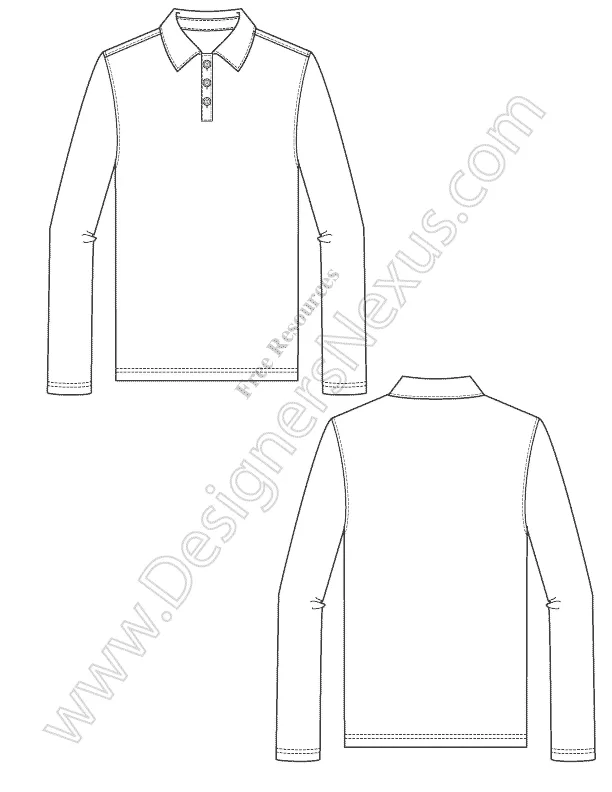 010 Fashion Flat Sketch of a men's, long sleeves, polo shirt.