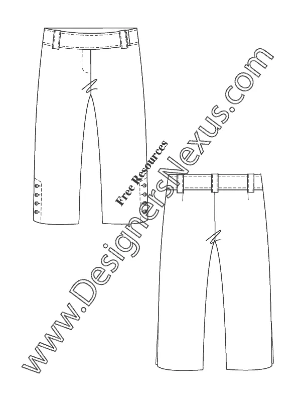 010 Fashion Flat Sketch of a women's, side buttons capri pants