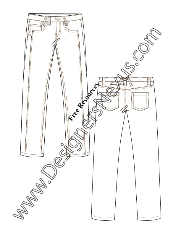 011 Fashion Flat Sketch of a women's, side inserts straight leg, jeans.