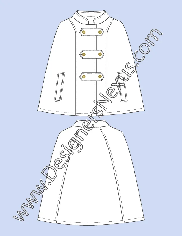 011 Fashion Flat Sketch of a women's mandarin collar cape.