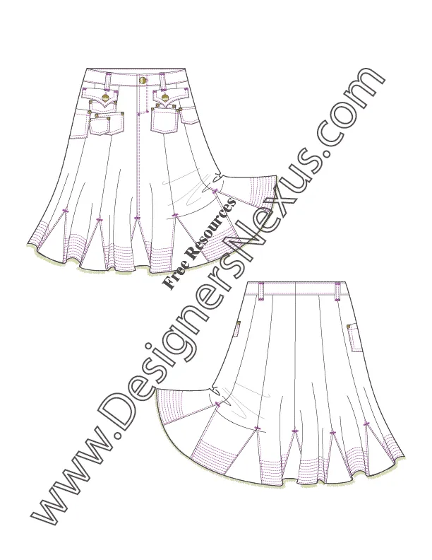 012 Fashion Flat Sketch of a women's godet skirt