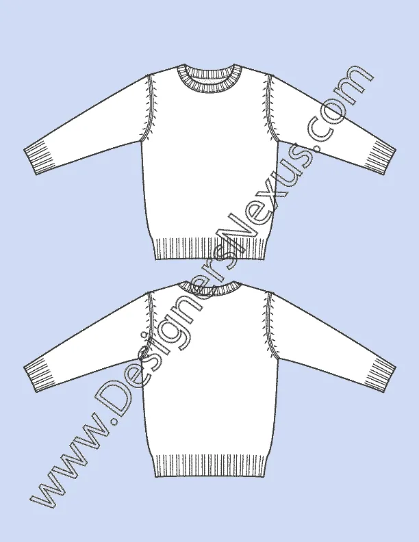 012 Fashion Flat Sketch of a kids' fully fashioned, crew neck sweater.
