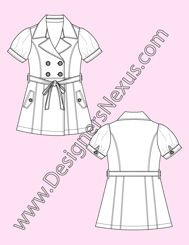 012 Fashion Flat Sketch of a women's double breasted, short sleeves, light jacket.