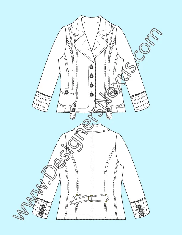 012 Fashion Flat Sketch of a women's fitted jacket with decorative top stitching.