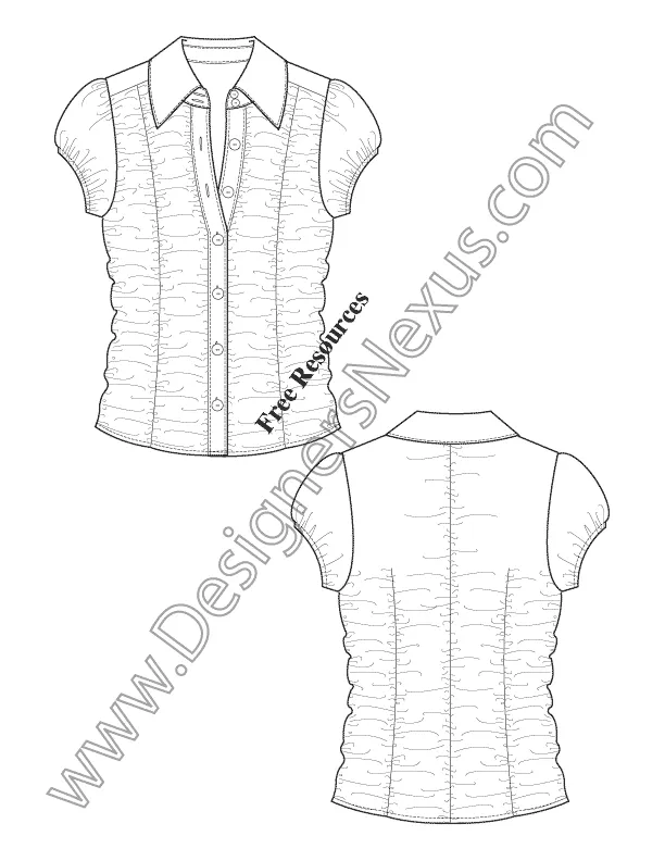 014 Fashion Flat Sketch of a women's cap sleeves, ruched shirt.