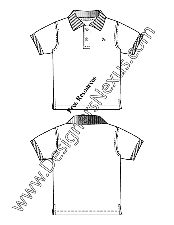 014 Fashion Flat Sketch of a kids', short sleeves, polo shirt.