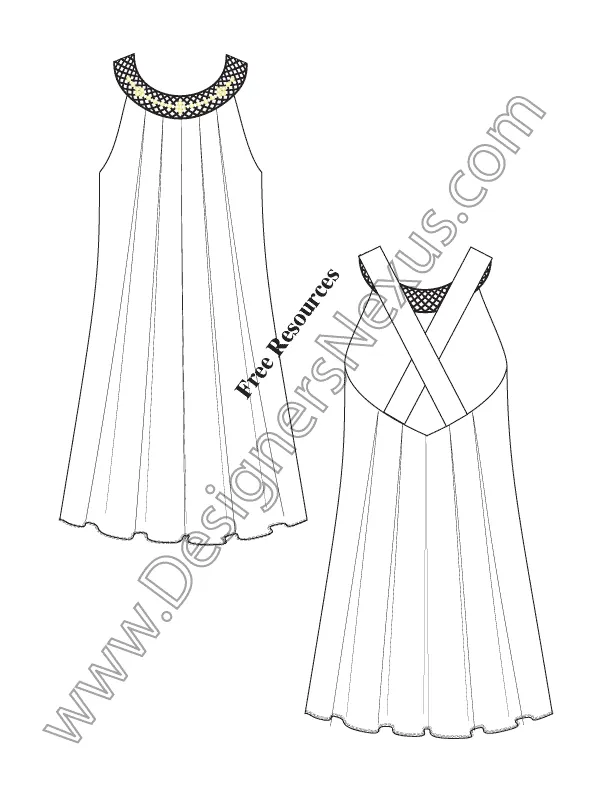 015 Fashion Flat Sketch of a women's soft pleats dress with criss cross back straps.