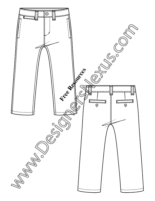 015 Fashion Flat Sketch of a kids' welt pockets pants.