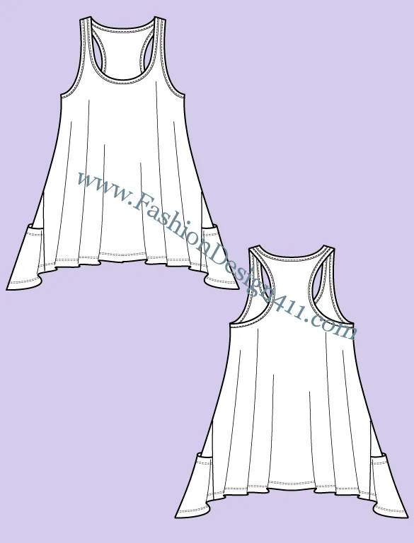 016 Fashion Flat Sketch of a women's shark bite hem, racer back, knit tunic