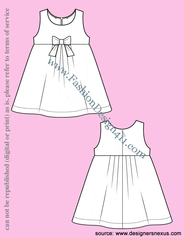 016 Fashion Flat Sketch of a girls' crew neck, baby doll dress