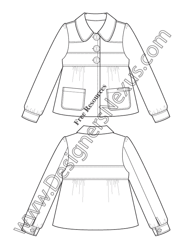 017 Fashion Flat Sketch of a women's tent cut, cropped jacket.