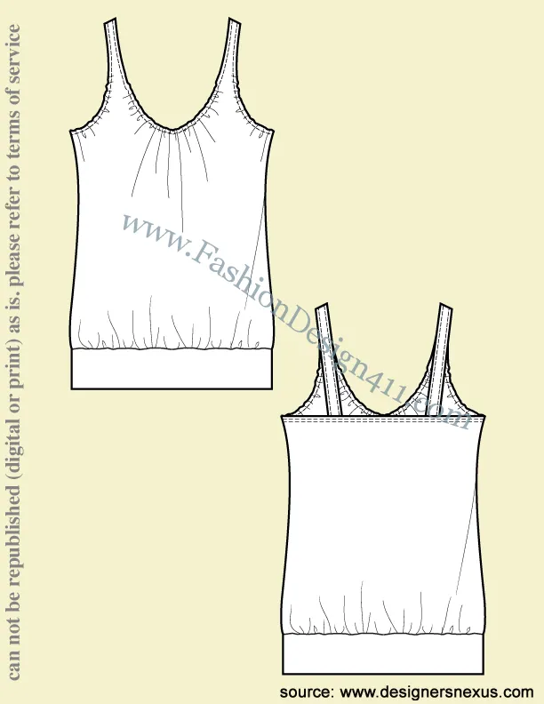 017 Fashion Flat Sketch of a women's V-neck, blouson style, knit top.