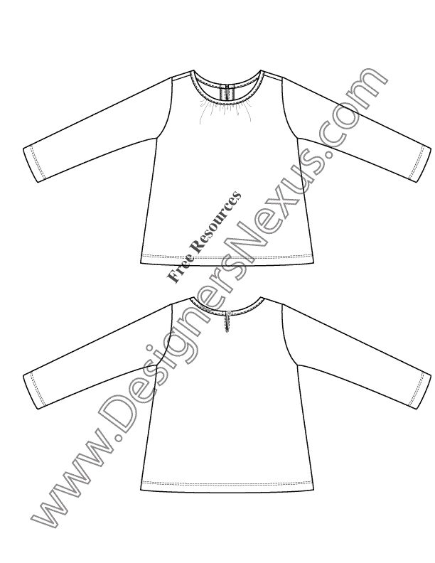 017 Fashion Flat Sketch of a kids' crew neck, long sleeves top.