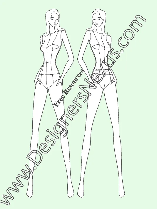 018 Women's fashion croqui template with apparel style lines
