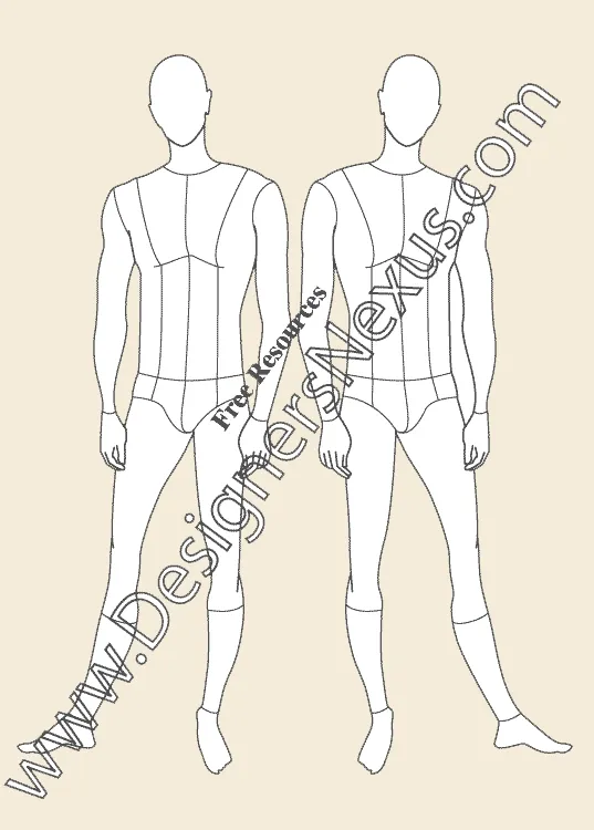 Men's fashion croqui template with garment style lines (018) - group 10