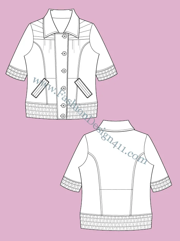 018 Fashion Flat Sketch of a women's smocked cuff and bottom jacket with decorative top stitching