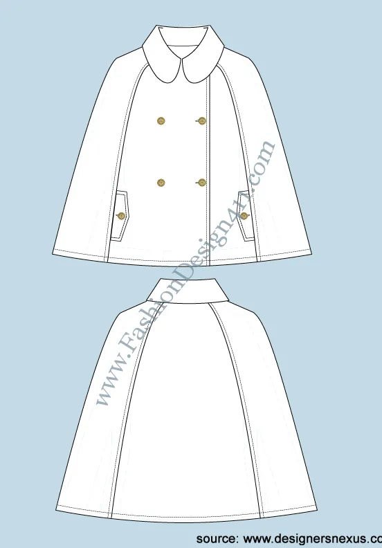 019 Fashion Flat Sketch of a women's double breasted cape
