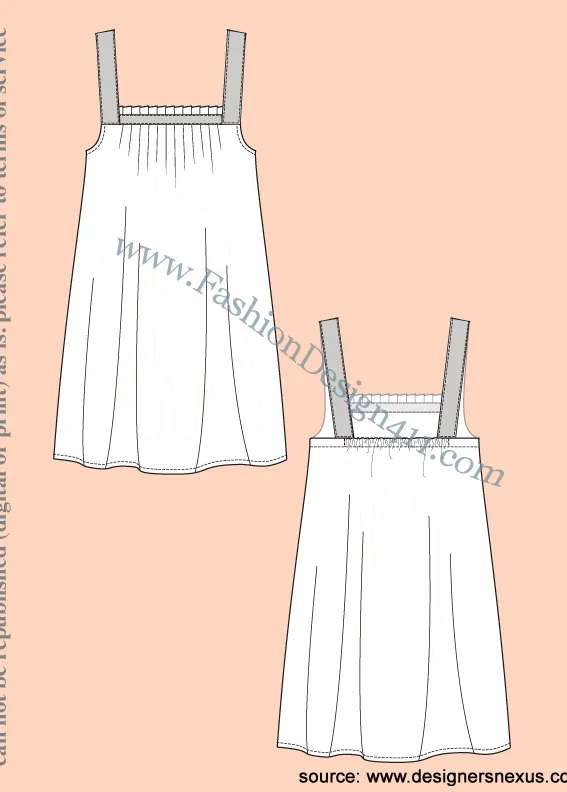 019 Fashion Flat Sketch of a women's square neckline, shoulder strap dress.
