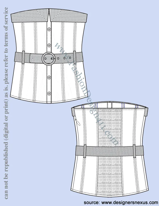 019 Fashion Flat Sketch of a women's belted, corset style, strapless top.